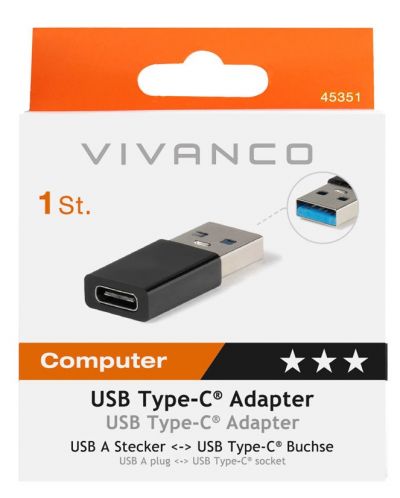 Адаптер Vivanco - 45351, USB-A/USB-C, черен - 3