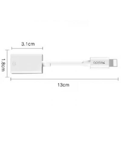 Адаптер Yesido - GS10, Lightning/USB-A, 0.13 m, бял - 2