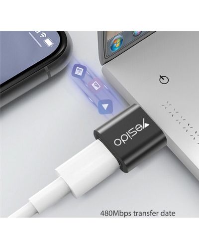 Адаптер Yesido - GS09, USB-A/USB-C, черен - 4