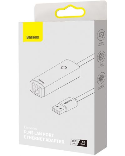 Адаптер Baseus - Lite WKQX00000, USB-A/RJ45, черен - 4