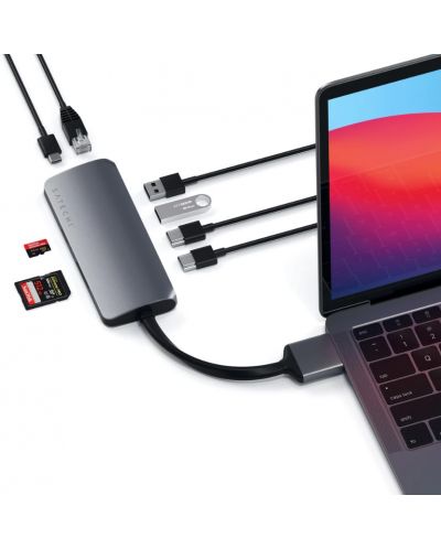 Адаптер Satechi - Multimedia, Dual USB-C, сив - 4