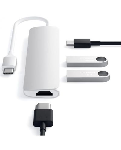 Адаптер Satechi - Aluminum Slim, USB-C/MultiPort, сребрист - 3
