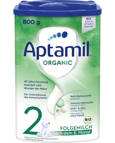 Преходно мляко Aptamil - Organic 2, 6-12 месеца,  опаковка 800 g - 1