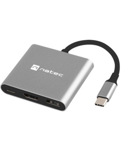 Адаптер Natec - Fowler Mini, USB-C/USB 3.0, HDMI, USB-C, сив - 4