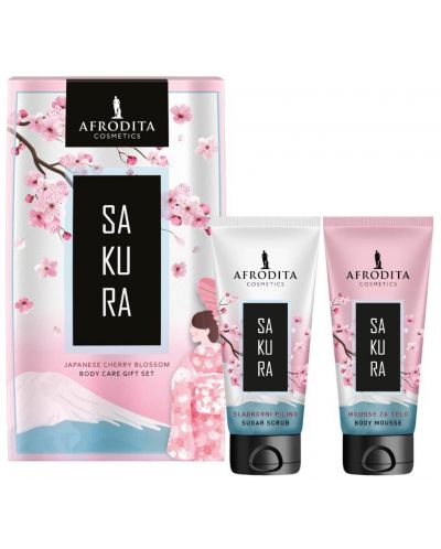 Afrodita Cosmetics Комплект Sakura - Мус за тяло и Ексфолиант, 150 ml + 130 g - 1