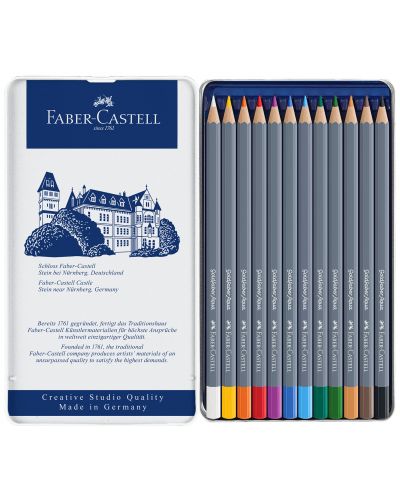Акварелни моливи Faber-Castell Goldfaber Aqua - 12 цвята, в метална кутия - 1