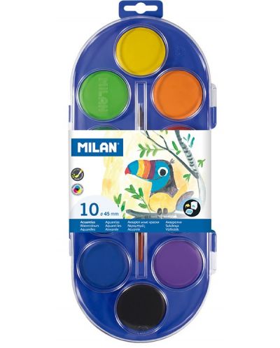 Акварелни бои Milan - Ф45 mm, 12 цвята + четка - 1