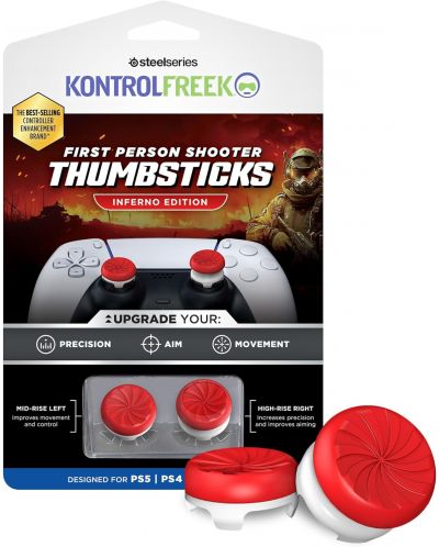 Аксесоар KontrolFreek - Performance Thumbsticks FPS Freek Inferno, червен/бял (PS4/PS5) - 1
