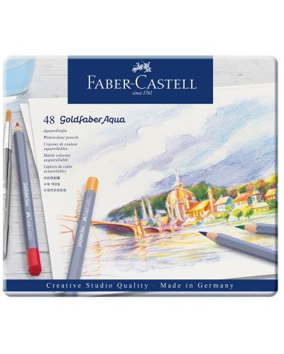 Акварелни моливи Faber-Castell Goldfaber Aqua - 48 цвята, в метална кутия - 1