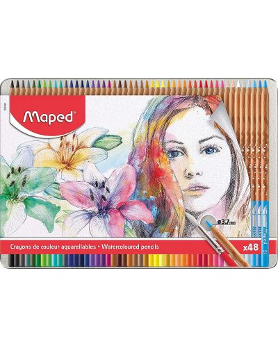 Акварелни моливи Maped Water Artist - 48 цвята, в метална кутия - 1
