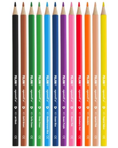 Комплект акварелни моливи Milan - Триъгълни, 12 цвята, с четка - 2