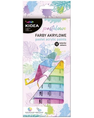 Акрилни бои Kidea - 12 цвята, 12 ml, пастелни - 1
