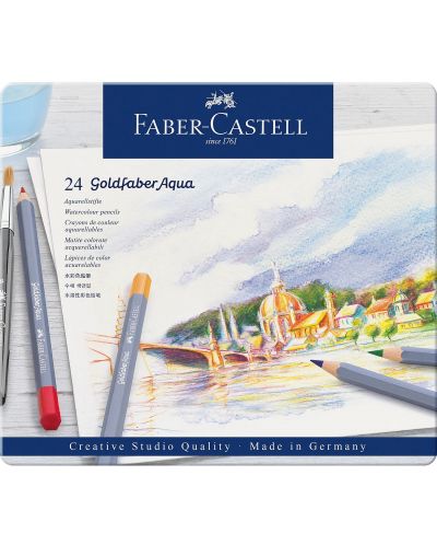 Акварелни моливи Faber-Castell Goldfaber Aqua - 24 цвята, в метална кутия - 1