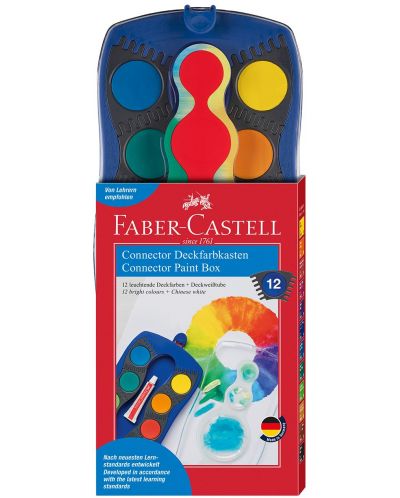 Акварелни бои Faber-Castell Connector - 12 цвята, синя палитра - 1