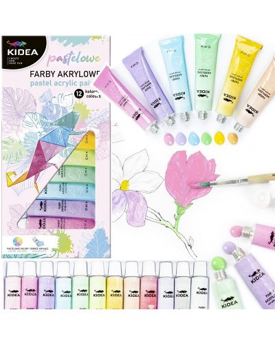 Акрилни бои Kidea - 12 цвята, 12 ml, пастелни - 4