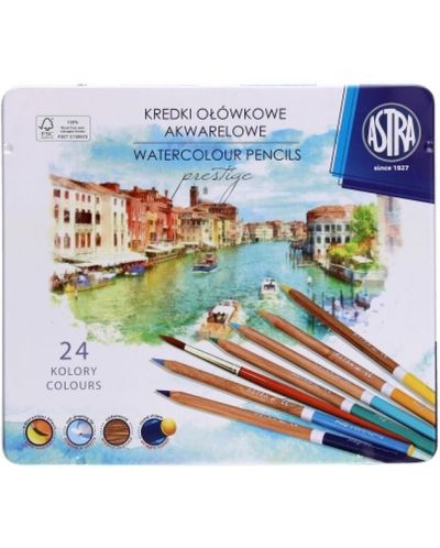 Акварелни моливи Astra - в метална кутия, 24 цвята - 1