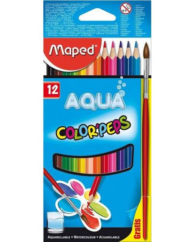 Акварелни моливи Maped Color Peps - 12 цвята, с подарък четка - 1