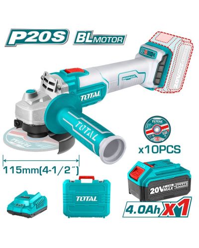 Акумулаторен безчетков ъглошлайф TOTAL - Industrial, Ø115 mm, 20V/4Ah - 2