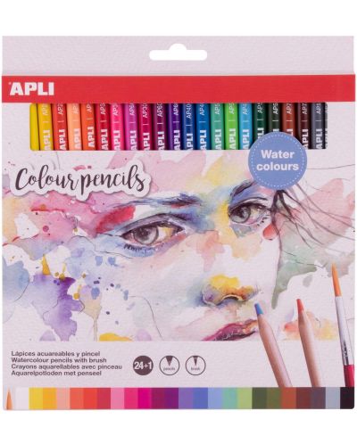 Акварелни цветни моливи Apli - 24 цвята + четка - 2