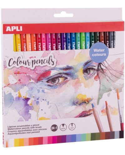 Акварелни цветни моливи Apli - 24 цвята + четка - 1