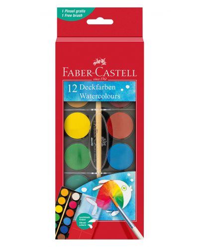 Акварелни бои Faber-Castell - 12 цвята, голяма кутия - 1