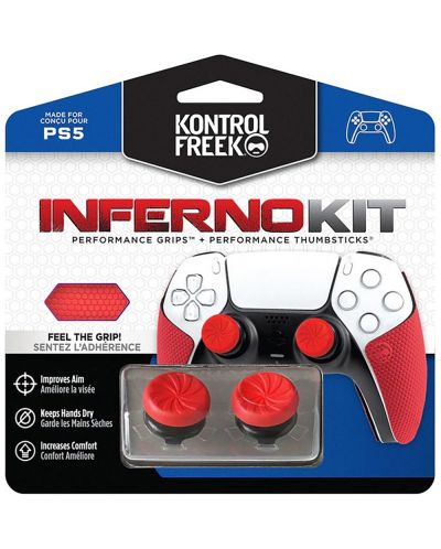 Аксесоар KontrolFreek - Inferno Kit, Performance Grips + Performance Thumbsticks, червен (PS5) - 1