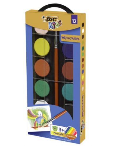 Акварелни бои Bic Kids - 12 цвята + четка - 1