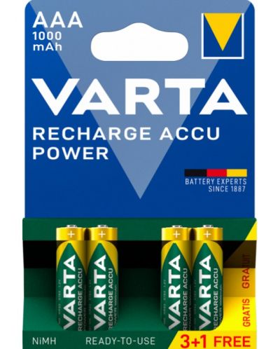Акумулаторна батерия VARTA - Rechargable Accu Power, ААА, 3+1 бр. - 1