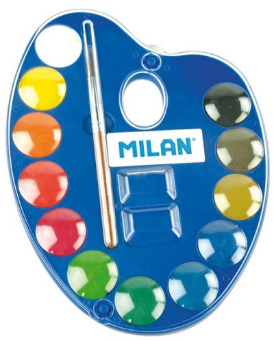 Акварелни бои в палитра Milan - Ф25 mm, 12 цвята + четка - 1