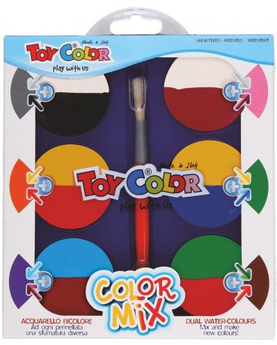 Акварелна боя Toy Color - Mix, 6 + 6 цвята, Ф57 mm - 1