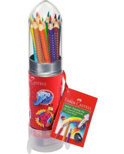 Акварелни моливи Faber-Castell Grip - 15 цвята, метална кутия - 1