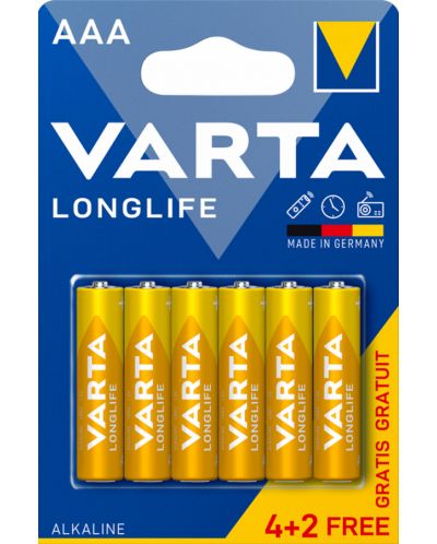 Алкални батерии VARTA - Longlife, AAA, 4+2 бр. - 1