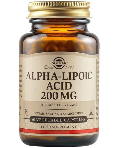 Alpha Lipoic Acid, 200 mg, 50 растителни капсули, Solgar - 1