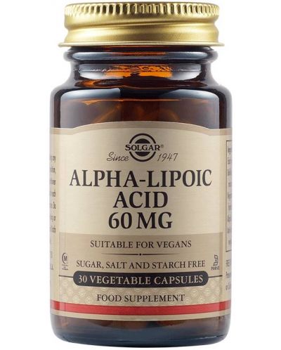Alpha Lipoic Acid, 60 mg, 30 растителни капсули, Solgar - 1