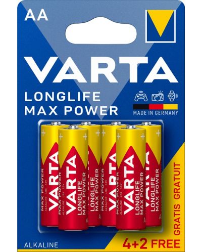 Алкалните батерии VARTA - Longlife Max Power, АА, 4+2 бр. - 1