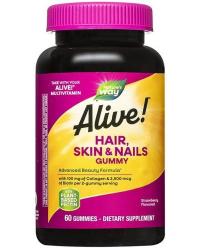 Alive Hair, Skin & Nails Gummy, 60 желирани таблетки, Nature's Way - 1