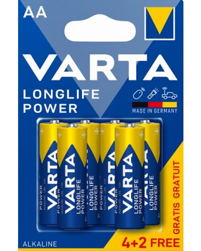 Алкални батерии VARTA - Longlife Power, AA, 4+2 бр. - 1