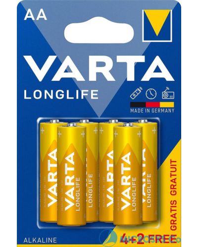 Алкални батерии VARTA - Longlife, АА, 4+2 бр. - 1