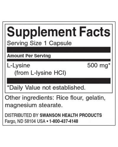 Lysine, 500 mg, 100 капсули, Swanson - 2