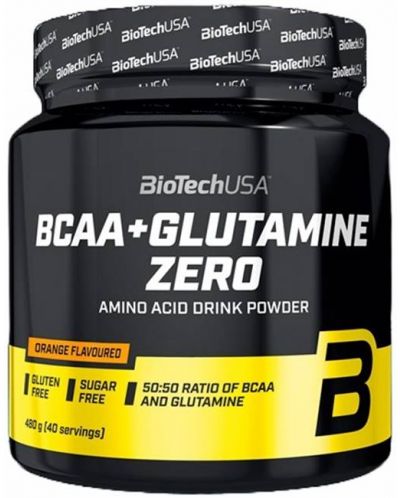 BCAA + Glutamine Zero, портокал, 480 g, BioTech USA - 1