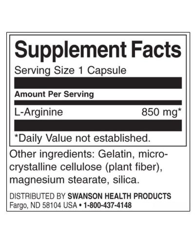 L-Arginine, 850 mg, 90 капсули, Swanson - 2