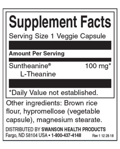 Suntheanine L-Theanine, 100 mg, 60 капсули, Swanson - 2