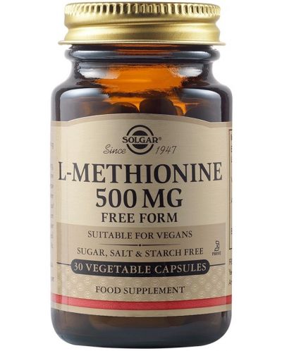 L-Methionine, 500 mg, 30 растителни капсули, Solgar - 1
