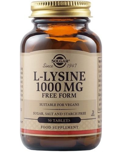 L-Lysine, 1000 mg, 50 таблетки, Solgar - 1
