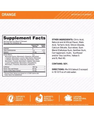 Amino Energy, портокал, 270 g, Optimum Nutrition - 3