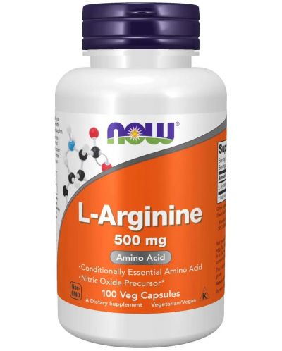 L-Arginine, 500 mg, 100 капсули, Now - 1