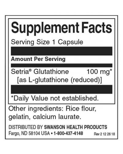 L-Glutathione, 100 mg, 100 капсули, Swanson - 2