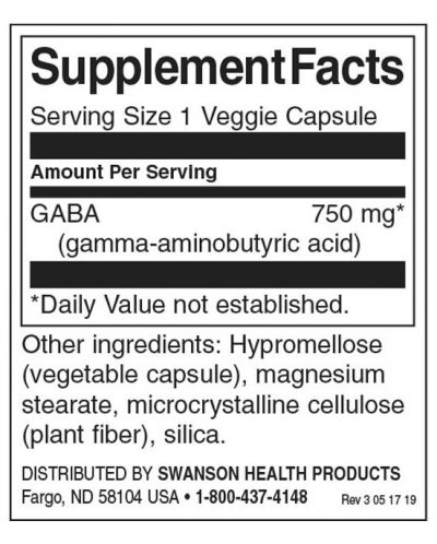 GABA, 750 mg, 60 растителни капсули, Swanson - 2
