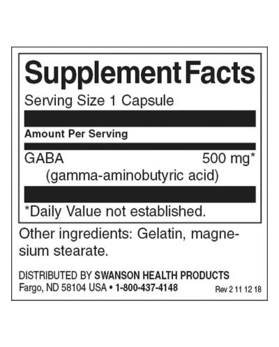 GABA, 500 mg, 100 капсули, Swanson - 2