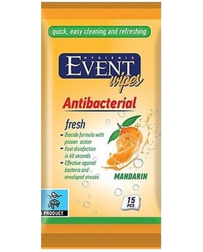 Антибактериални мокри кърпи Event - С мандарина, 15 броя - 1